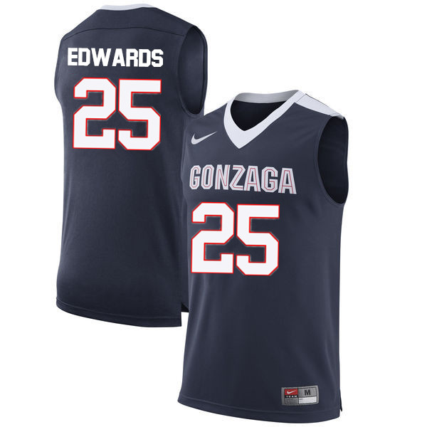 Men #25 Ryan Edwards Gonzaga Bulldogs College Basketball Jerseys-Navy